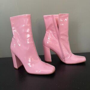 Steve Madden Pink Patent Leather Block Heel Boots Barbie size 8.5